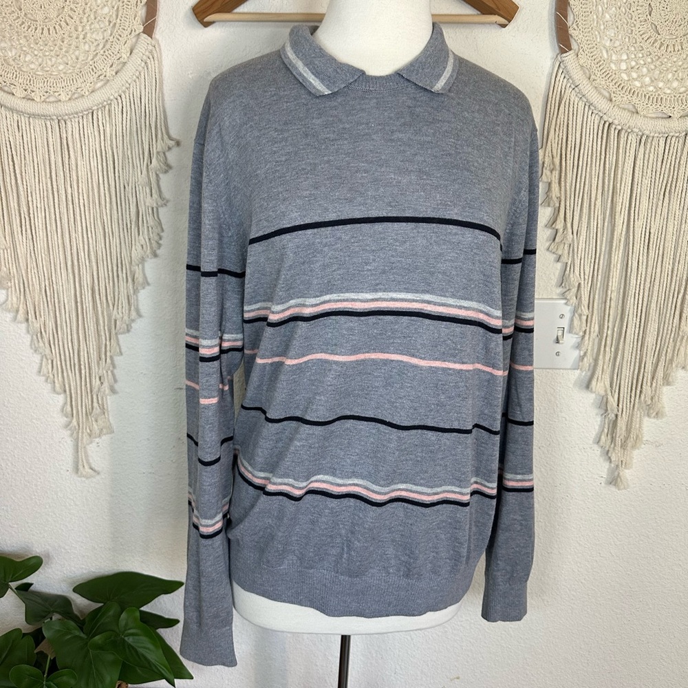 Bonobos gray and pink striped linen blend pullover men’s sweater large